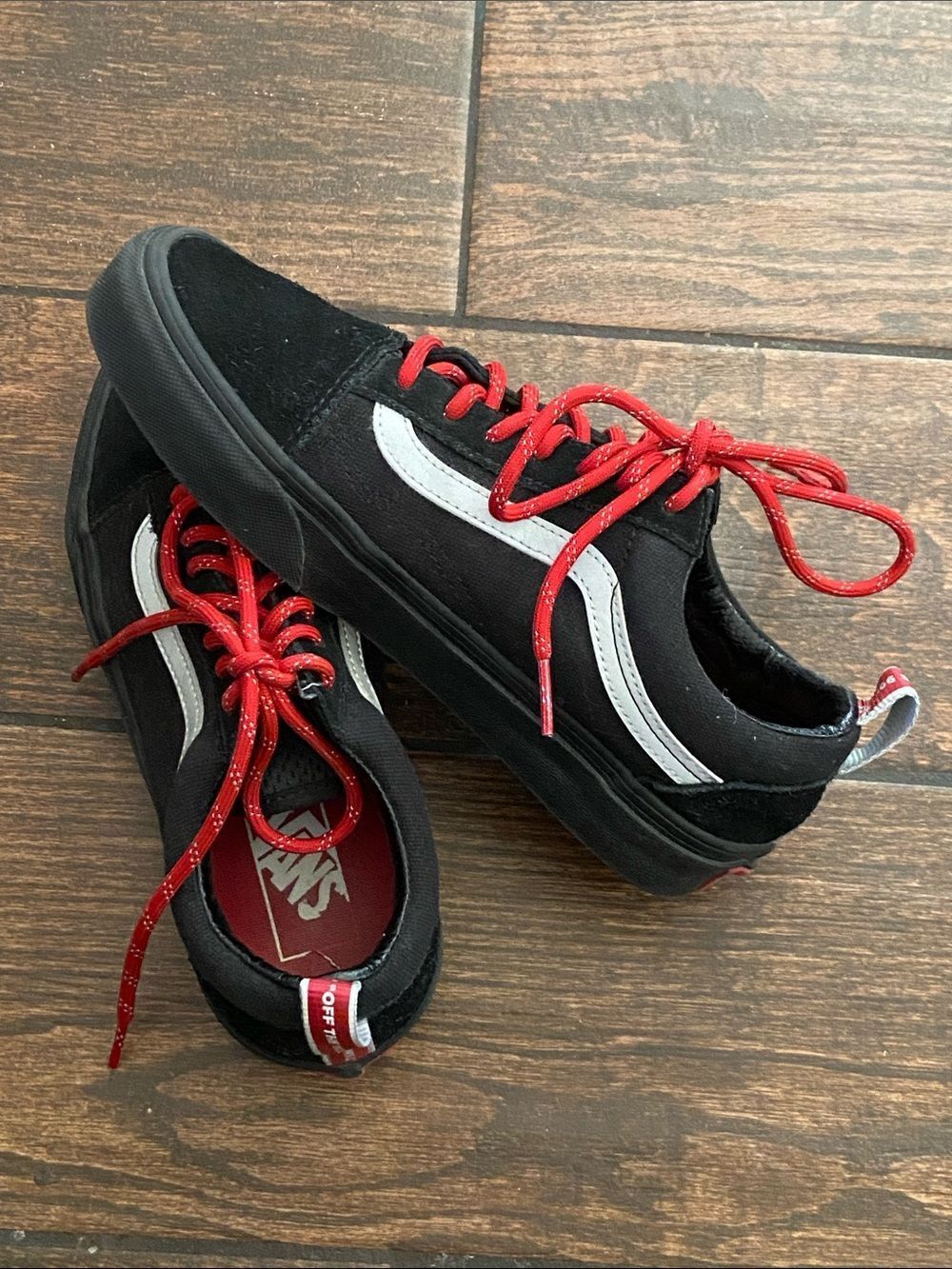 Vans U Old Skool Men’s Sneakers — Black with Red Laces and Reflective Stripe